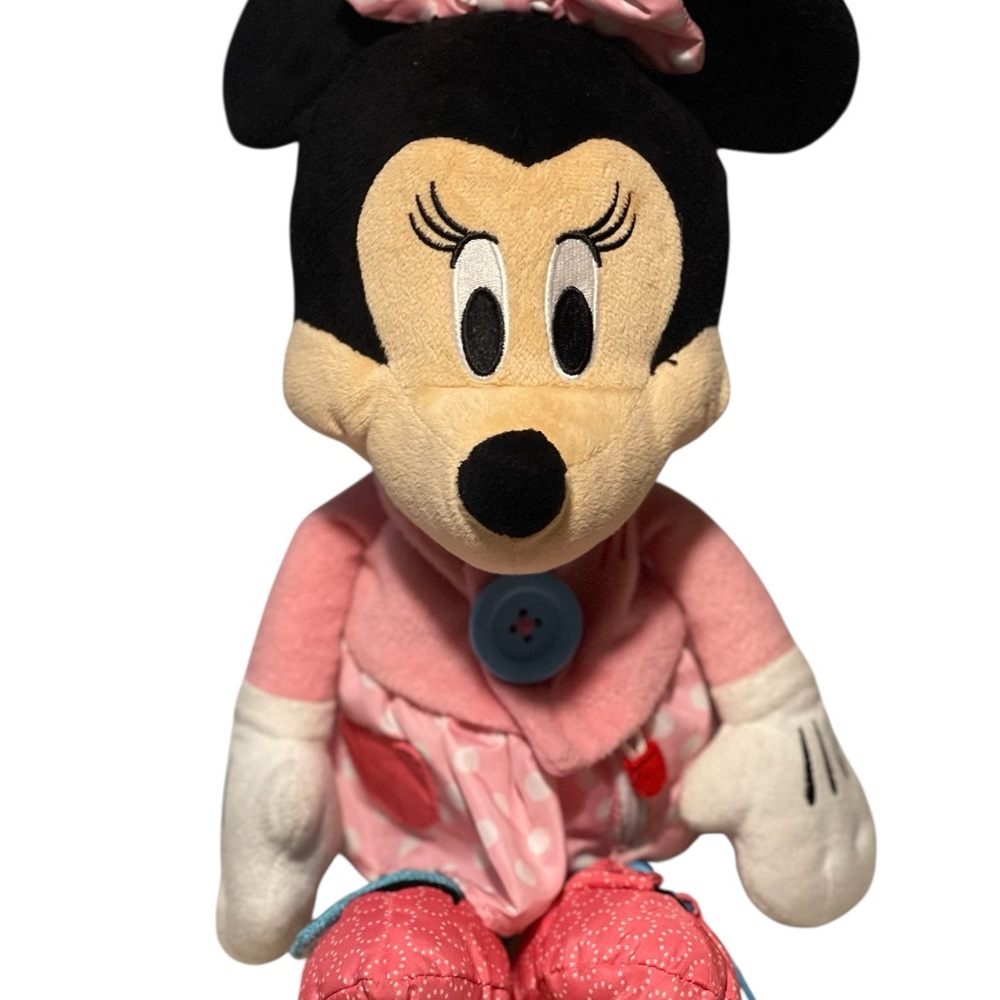 Disney Minnie Mouse Plush Toy - Pink and Black LEARN TO DRESS EDITION